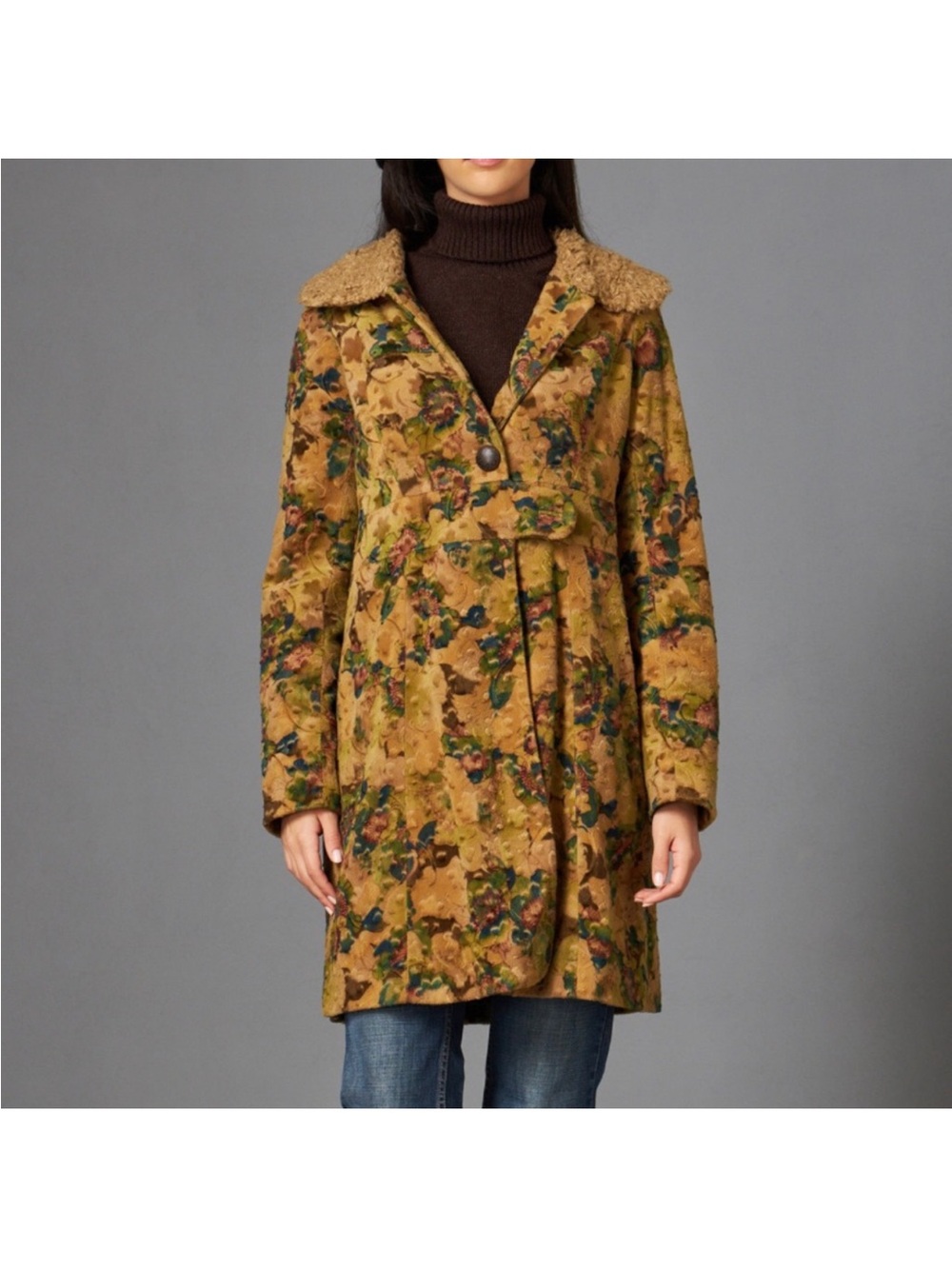Vintage Free People Coat Coat with Floral Pattern and Faux Fur - Picture 9 of 11